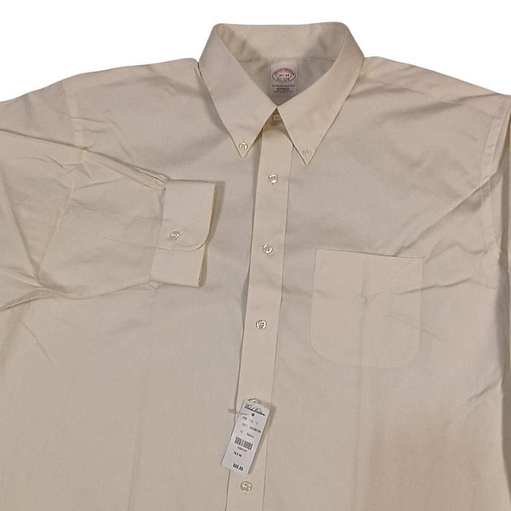 Brooks Brothers Mens Regular Fit Cotton Button Down Shirt Cream 18.5 34 NWT Flaw
